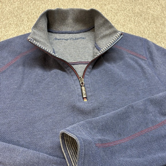Tommy Bahama Other - Tommy Bahama Reversible Sweater Mens XL 1/4 Zip Pullover Blue Cotton Knit Preppy